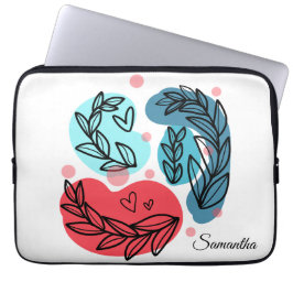 Rood en blauw Abstracte Planten Laptop Sleeve