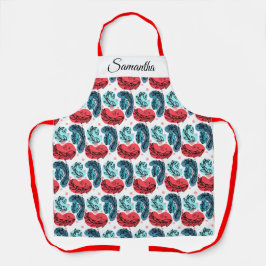 Rood en blauw Abstracte Planten Schort