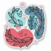 Rood en blauw Abstracte Planten Sticker (Voorkant)