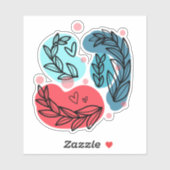 Rood en blauw Abstracte Planten Sticker (Vel)