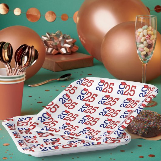 Rood en blauw Afstuderen 2025 Papieren Bordje (Multi)