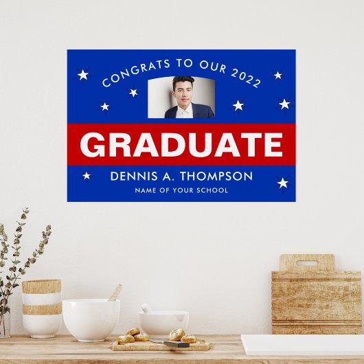 Rood en blauw Afstuderen - Aangepast Poster (Keuken)