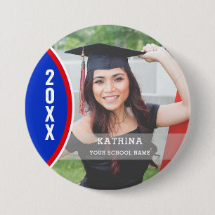 Rood en blauw Afstuderen Foto - Aangepaste Button
