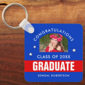 Rood en blauw Afstuderen Foto Sleutelhanger (Voorkant)