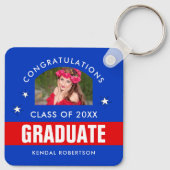 Rood en blauw Afstuderen Foto Sleutelhanger (Achterkant)
