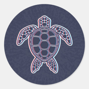 Rood en blauw Anaglyph 3D Glitch Effect Zee Schild Ronde Sticker