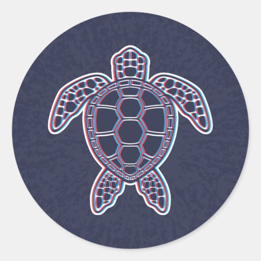 Rood en blauw Anaglyph 3D Glitch Effect Zee Schild Ronde Sticker (Voorkant)
