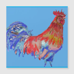 Rood en Blauw Aquarel Rooster Koelkast Magnet