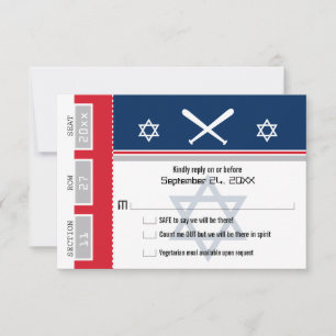 Rood en Blauw Bar Mitswa Baseball Ticket RSVP
