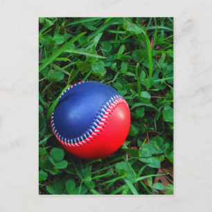 Rood- en blauw Baseball met witte onderdruk Briefkaart