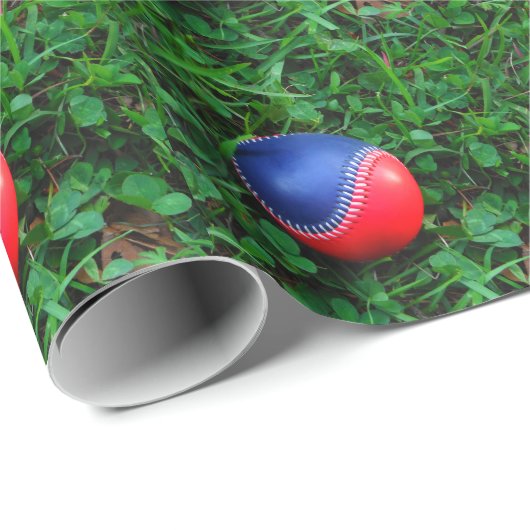 Rood- en blauw Baseball met witte onderdruk Cadeaupapier (Rol Hoek)