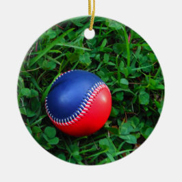 Rood- en blauw Baseball met witte onderdruk Keramisch Ornament