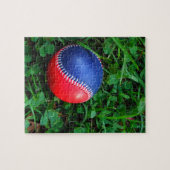 Rood- en blauw Baseball met witte onderdruk Legpuzzel (Horizontaal)