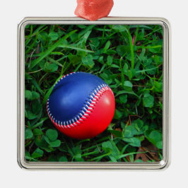 Rood- en blauw Baseball met witte onderdruk Metalen Ornament