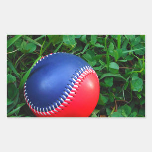 Rood- en blauw Baseball met witte onderdruk Rechthoekige Sticker