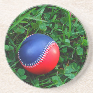 Rood- en blauw Baseball met witte onderdruk Zandsteen Onderzetter