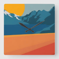 Rood en blauw berglandschap - Retro Outdoor Adve