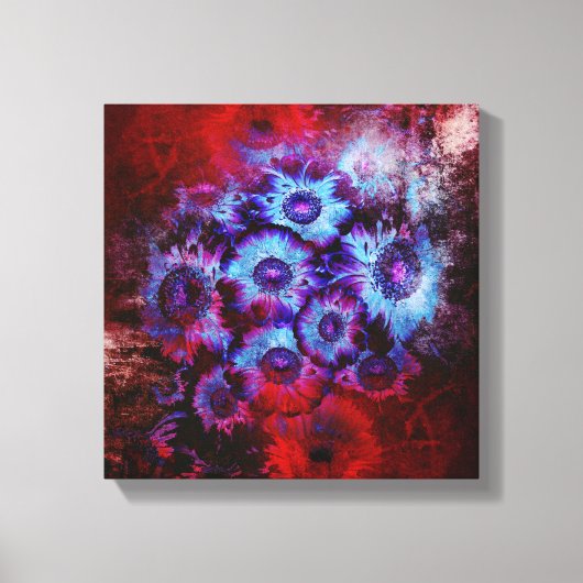 Rood en Blauw Bloemen Abstract Canvas Afdruk (Voorkant)