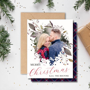Rood en Blauw Buffalo Plaid Foto Platte Vakantie K Feestdagenkaart