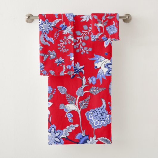 Rood en blauw Chintz Bad Handdoek (Insitu)