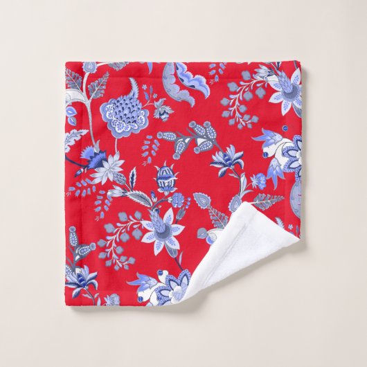 Rood en blauw Chintz Bad Handdoek (Wasdoekje)