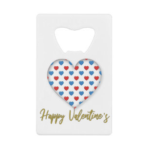 Rood- en blauw elegant hartvormig kredietkaart flessenopener