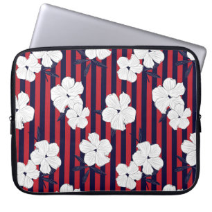 Rood en blauw Floral, botanisch naadloos patroon m Laptop Sleeve