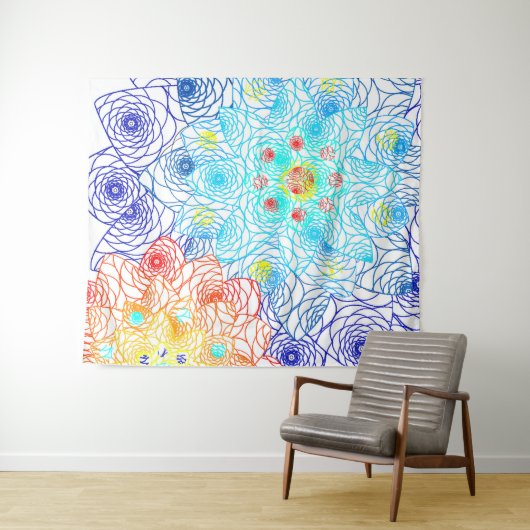 Rood en blauw Floral Wandkleed (In Situ (horizontaal))