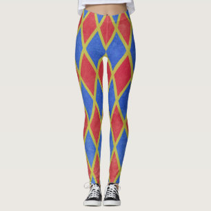 Rood en blauw geometrisch harlequin-diamantpatroon leggings
