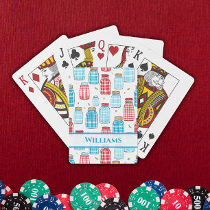 Rood en Blauw Gingham Mason Jar Patroon Pokerkaarten