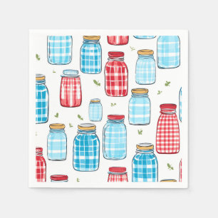 Rood en Blauw Gingham Mason Jar Patroon Servet