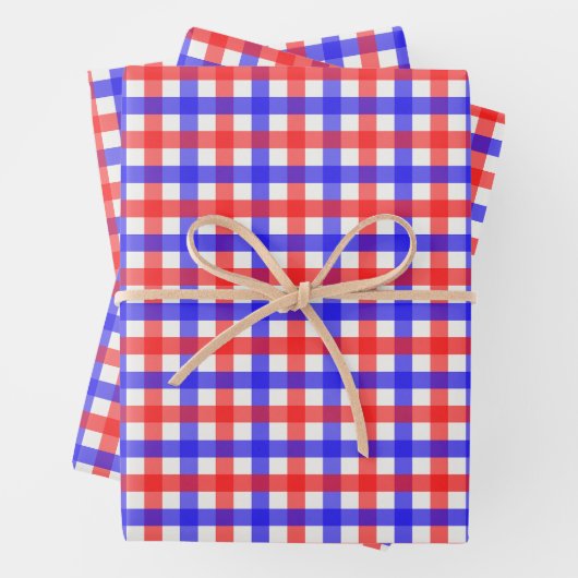 Rood en Blauw Gingham Mini Check Inpakpapier Vel (In situ)