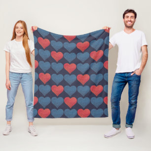 Rood en Blauw Hartjes Patroon Fleece Deken