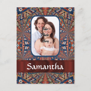 Rood- en blauw kaleidoscooppatroon briefkaart