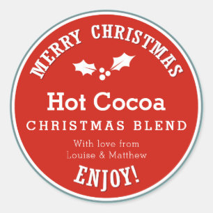 Rood en blauw Kerst Hot Cocoa diy cadeau sticker