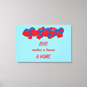 Rood en Blauw Liefde Harten op lichtblauwe achterg Canvas Afdruk
