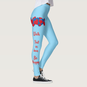 Rood en Blauw Liefde Harten op lichtblauwe achterg Leggings