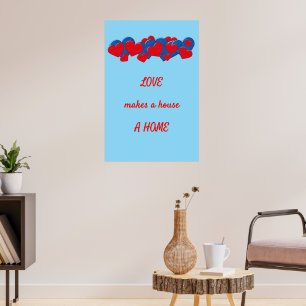 Rood en Blauw Liefde Harten op lichtblauwe achterg Poster