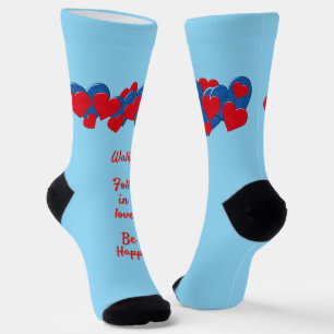 Rood en Blauw Liefde Harten op lichtblauwe achterg Sokken