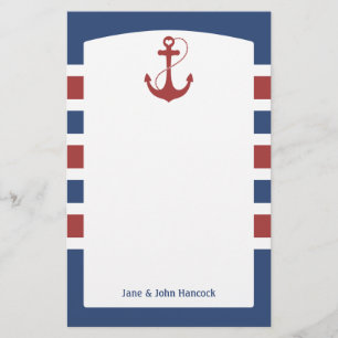 Rood en blauw Nautisch anker Briefpapier
