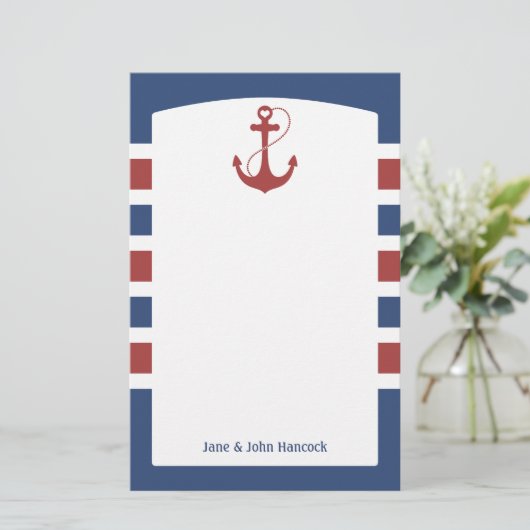 Rood en blauw Nautisch anker Briefpapier (Staand voorkant)