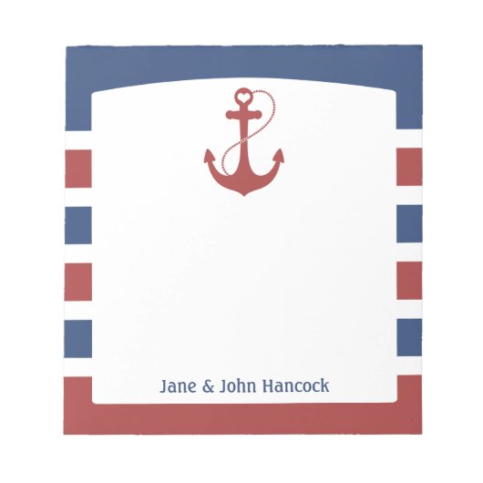 Rood en blauw Nautisch anker Notitieblok (Voorkant)