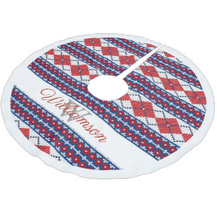 Rood en Blauw Nordic Fair Isle Argyle Familienaam Kerstboom Rok