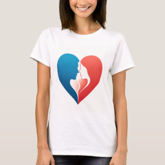 Rood en blauw paar Silhouette Hart T-shirt