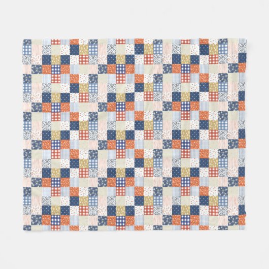 Rood- en blauw patchwork-ventilator fleece deken (Voorkant (Horizontaal))