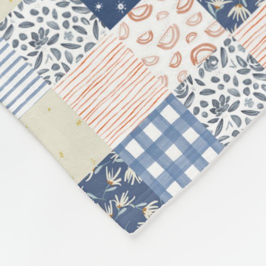 Rood- en blauw patchwork-ventilator fleece deken (Hoek)