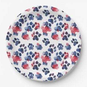 Rood en Blauw Paw 4th Juli Bord