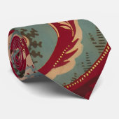 Rood en Blauw Retro Bloemen Ontwerp Stropdas (Opgerold)