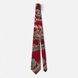 Rood en Blauw Retro Bloemendesign Stropdas