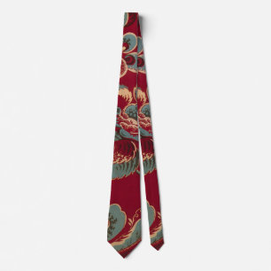 Rood en Blauw Retro Bloemendesign Stropdas